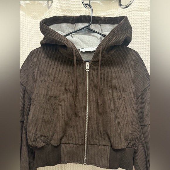 Brown Corduroy Cropped Hoodie NWT - Picture 4 of 5
